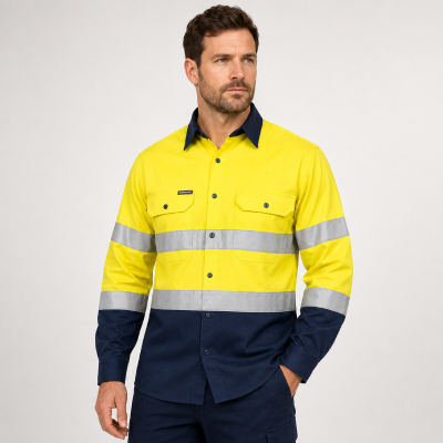 Yellow & Navy Long Sleeve Hi-Vis Shirt — Hi-Vis Shirts