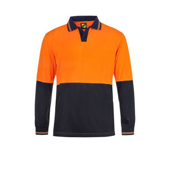 Hi Vis Two Tone Food Industry Long Sleeve Micromesh Polo with No Pocket or Buttons — Hi-Vis