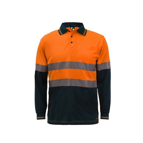 Hi Vis Two Tone Long Sleeve Micromesh Polo with Pocket and CSR Reflective Tape — Hi-Vis