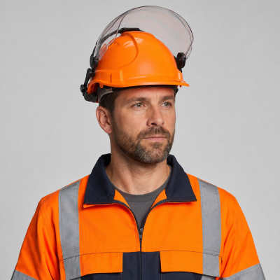 Men’s Orange Visor Safety Helmet — Caps & Headwear