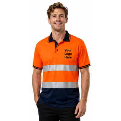 Orange Navy Reflective Work Polo — Polos