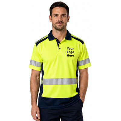 Lime Shoulder Stripe Safety Polo — Polos