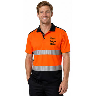 Orange Black Reflective Safety Polo — Polos
