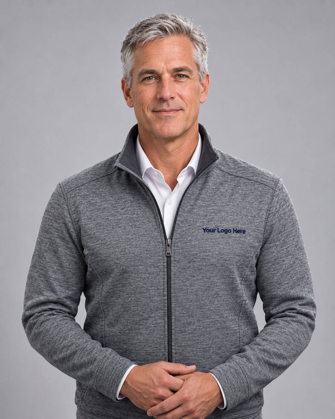 Grey Zip-Front Knit Jacket – Men — Jackets & Vests