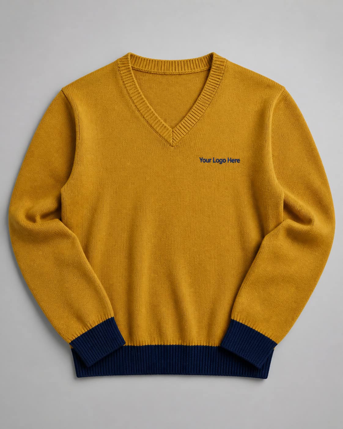 Gold V-Neck School Jumper with Navy Trim — Jackets & Jumpers