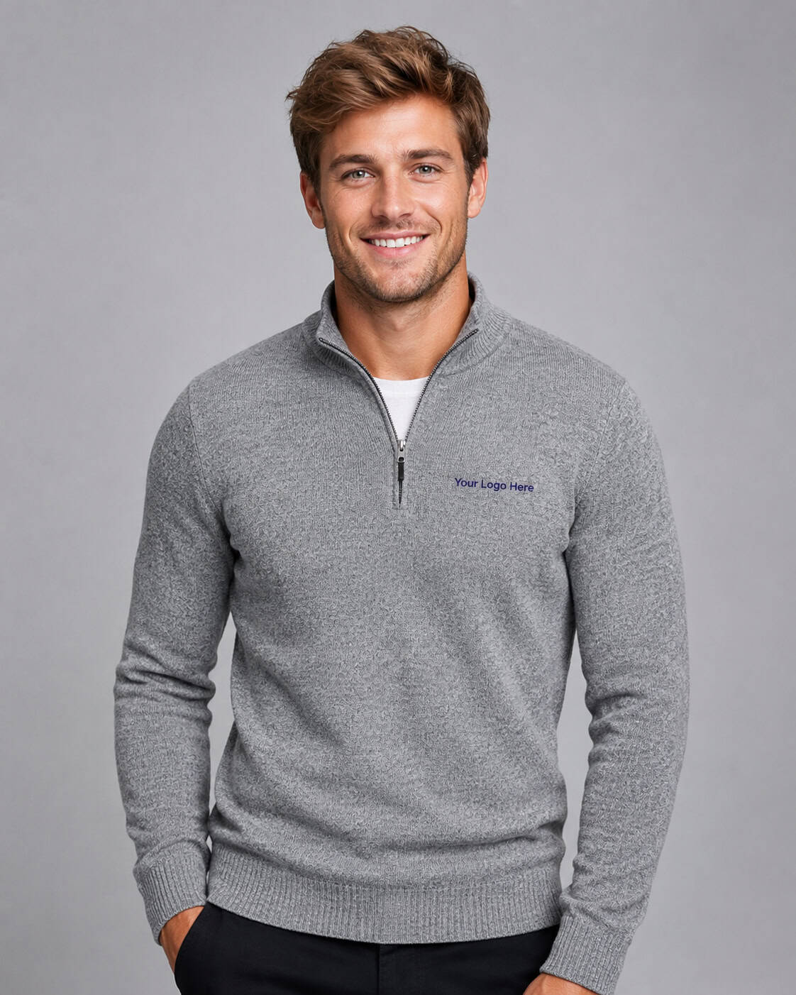 Grey Quarter-Zip Corporate Knit – Men — Knitwear