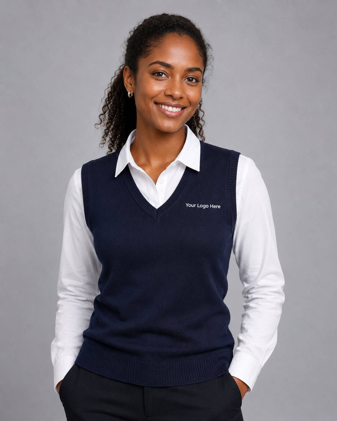 Navy Sleeveless Corporate Knit Vest – Women — Knitwear