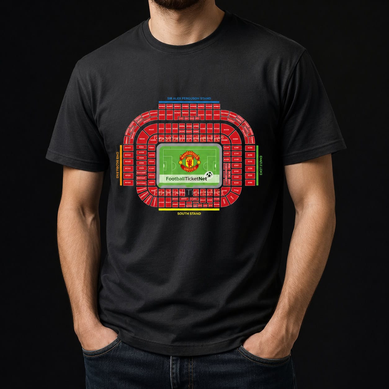 Football Stadium Blueprint Graphic T-Shirt – Black Soccer Fan Unisex Tee — Tees
