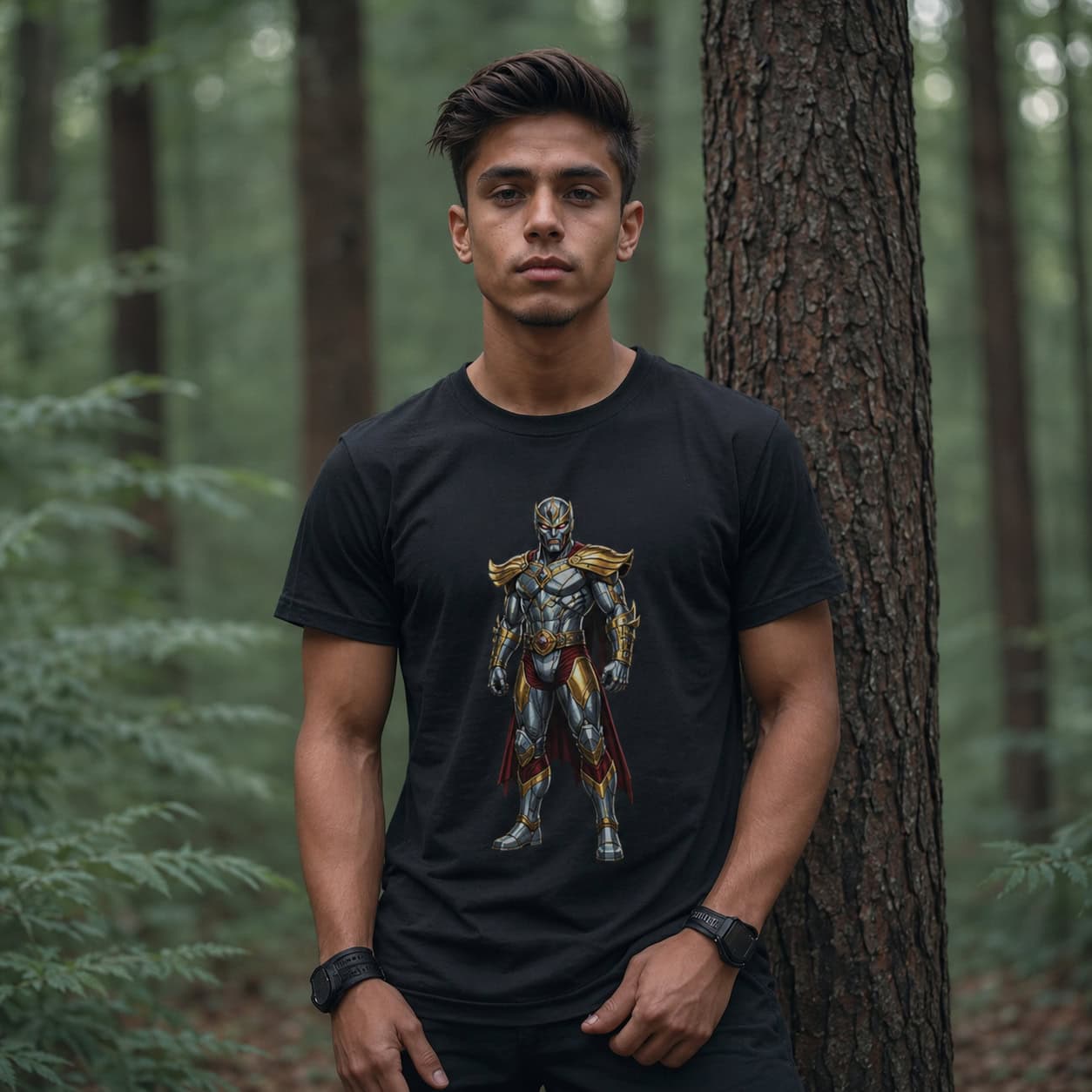 Cyber Warrior Graphic T-Shirt – Black Superhero Inspired Tee — Tees