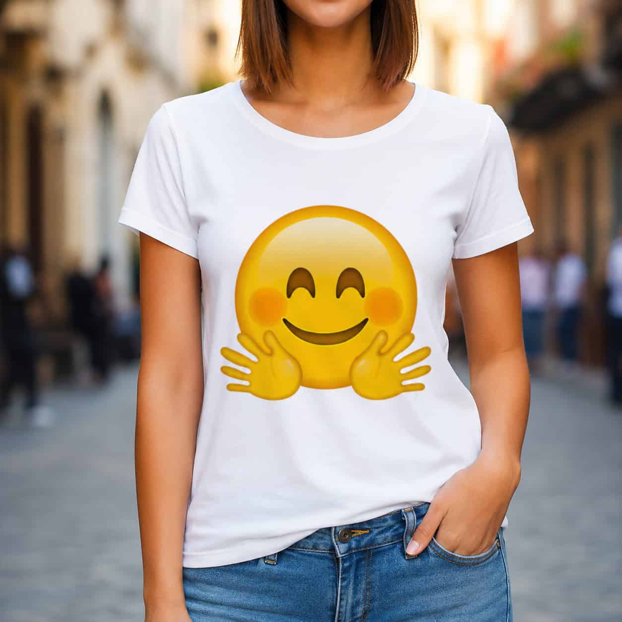 Women's Happy Emoji Graphic T-Shirt – Cute Smiley Face Casual Tee — Tees