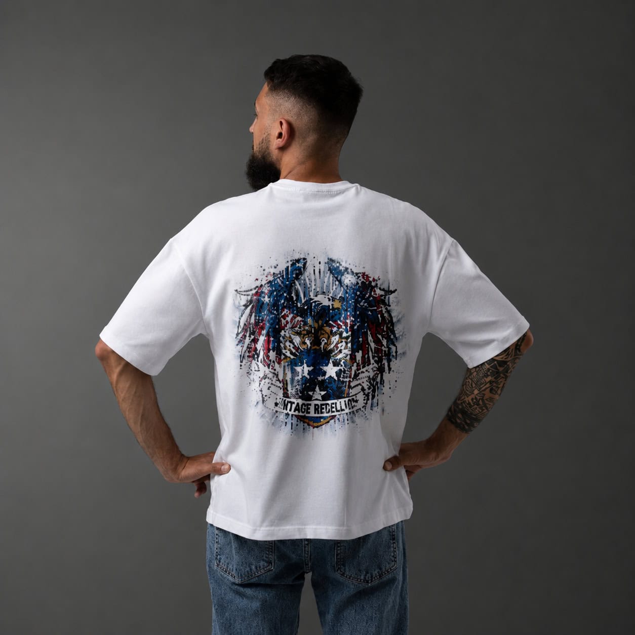 Men's White Oversized Graphic Print T-Shirt — Tees