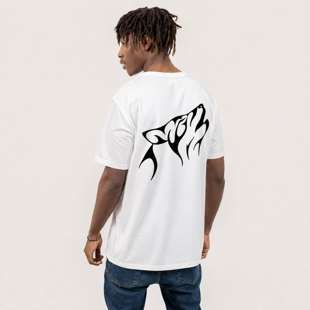 Tribal Howling Wolf Oversized T-Shirt – White — Tees