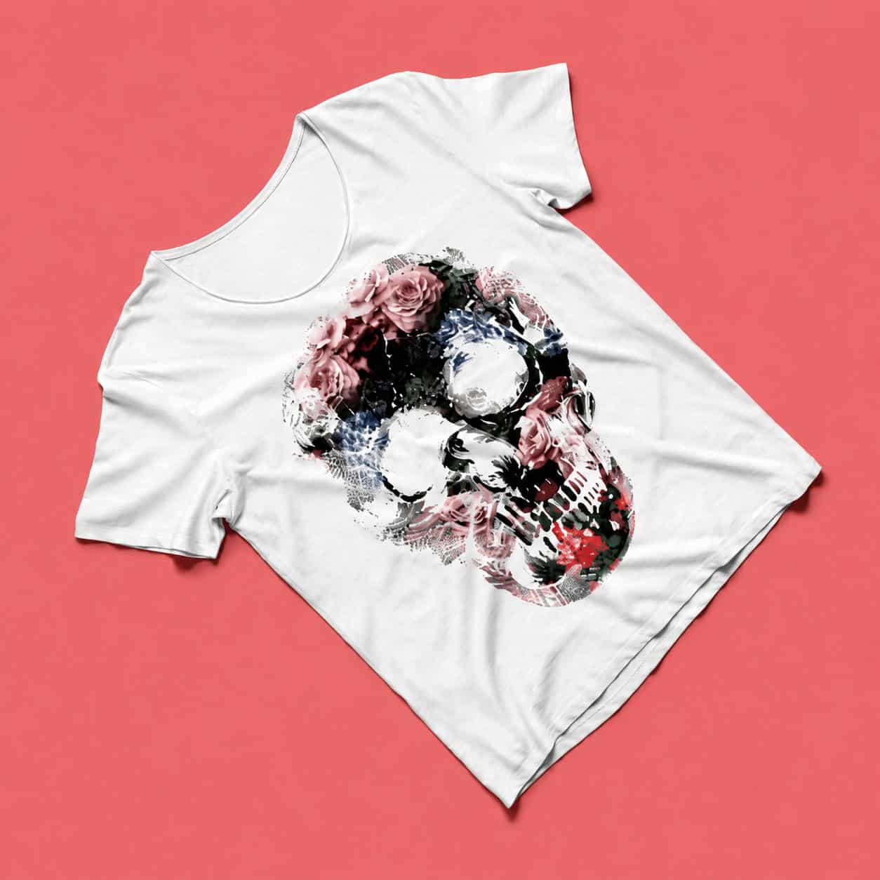 Floral Skull Rose Watercolor Graphic T-Shirt — Tees