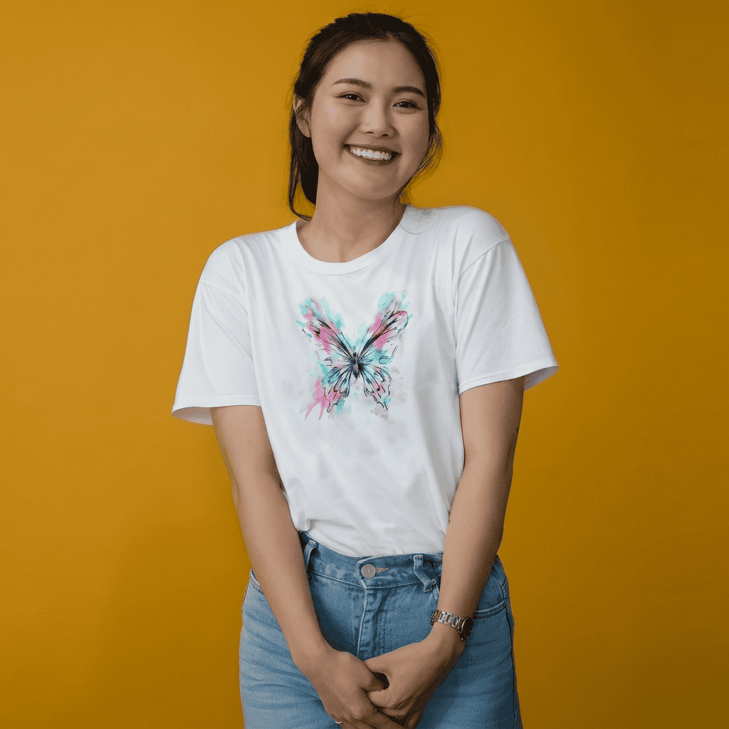 Pastel Watercolor Butterfly Graphic T-Shirt — Ladies Tees