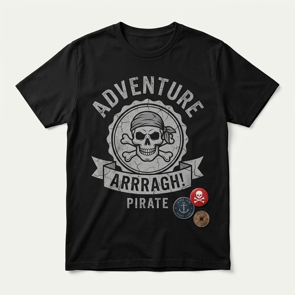Adventure Arrr Pirate Skull Vintage Badge Graphic T-Shirt — Tees