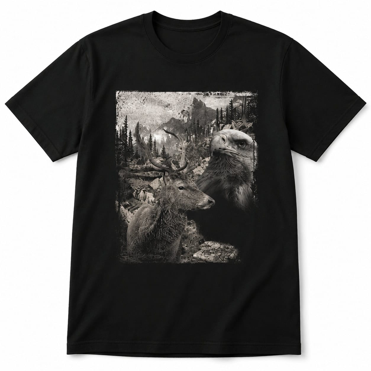 Wildlife Forest Graphic T-Shirt – Nature & Animal Art Black Unisex Tee — Tees