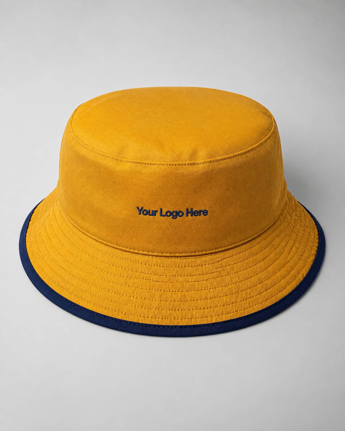 Gold School Bucket Hat with Navy Trim — Hats