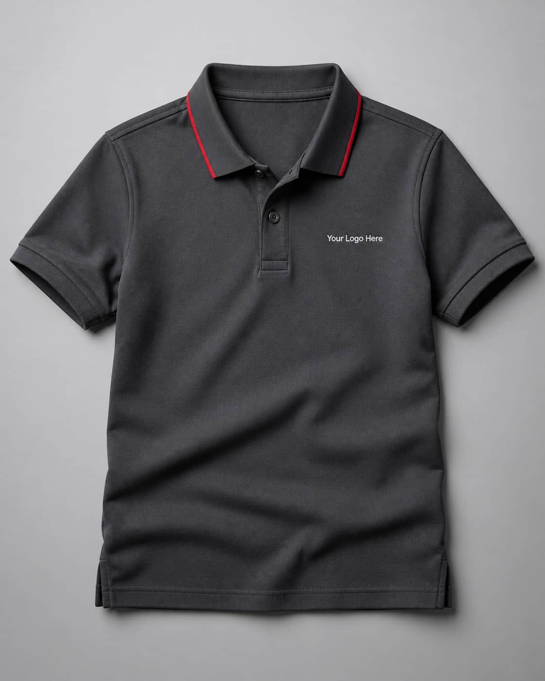 Charcoal School Polo with Red Trim — Polos