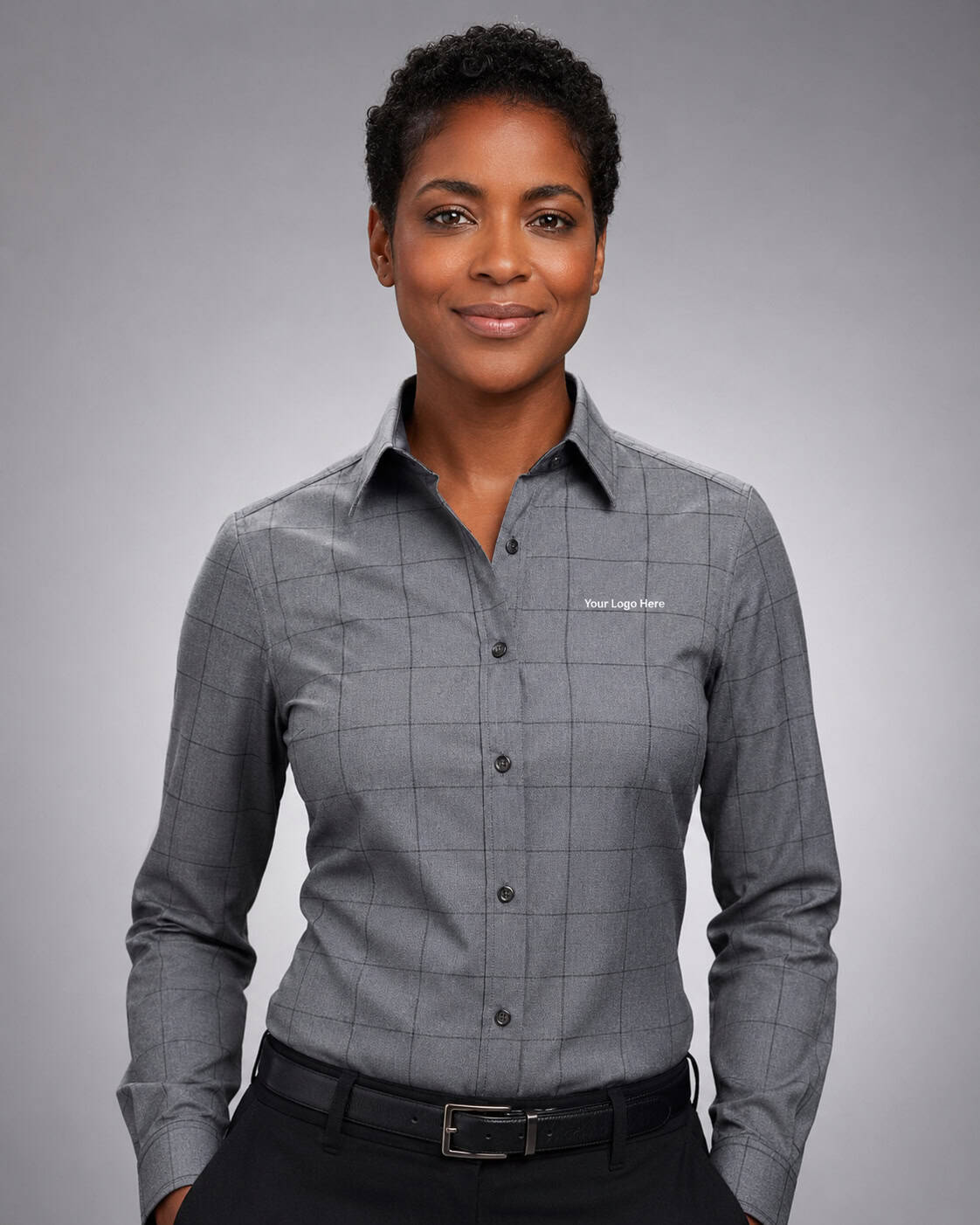 Grey Check Corporate Shirt – Women — Business Shirts