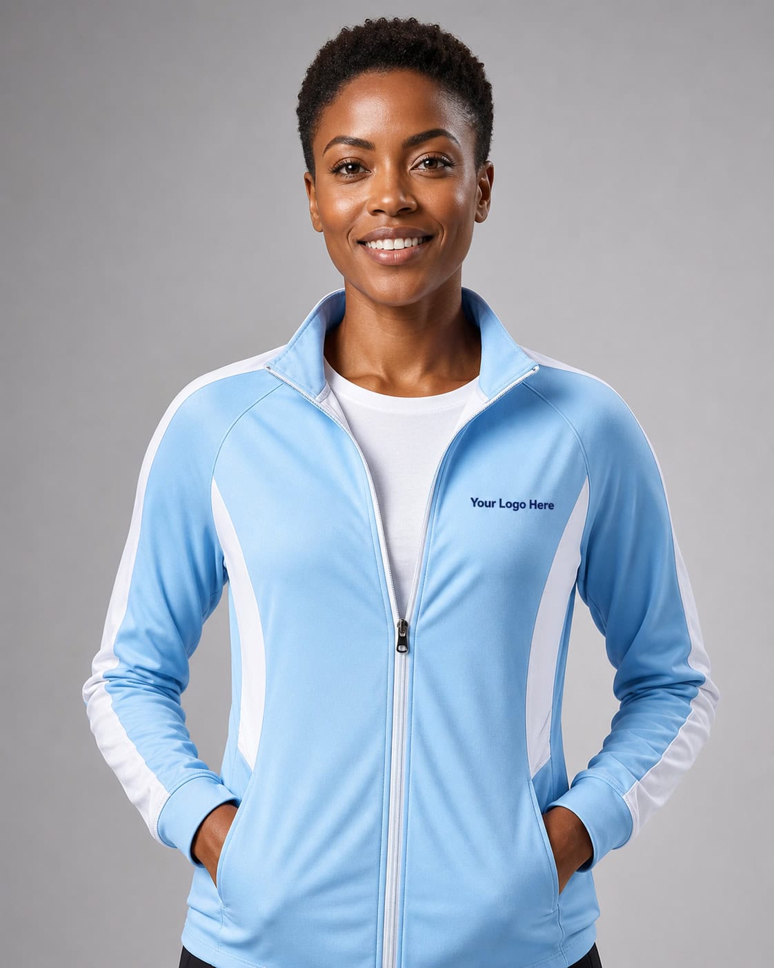 Sky Blue & White Warm Up Jacket — Sports