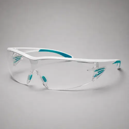 White & Teal Clear Safety Glasses — Eyewear