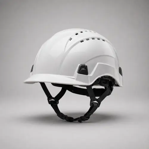 White Vented Safety Helmet with Chin Strap — Head Protection