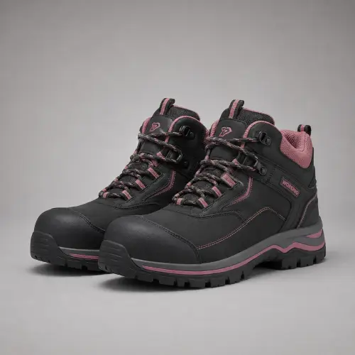 Womens Black & Rose Safety Work Boots — Womens Boots