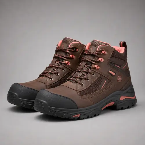 Womens Brown & Coral Work Boots — Womens Boots