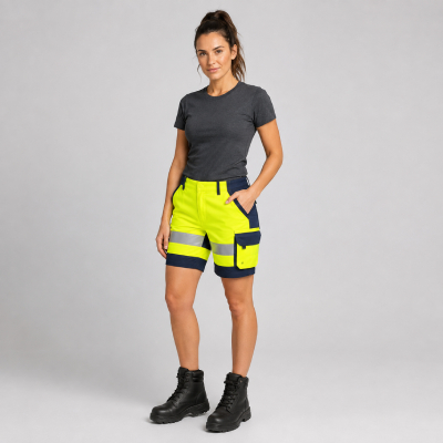 Women’s Yellow Reflective Cargo Shorts — Work Shorts