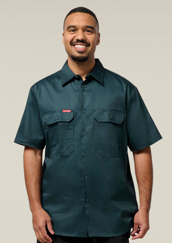 Short Sleeve Open Front Cotton Drill Work Shirt — Corporate