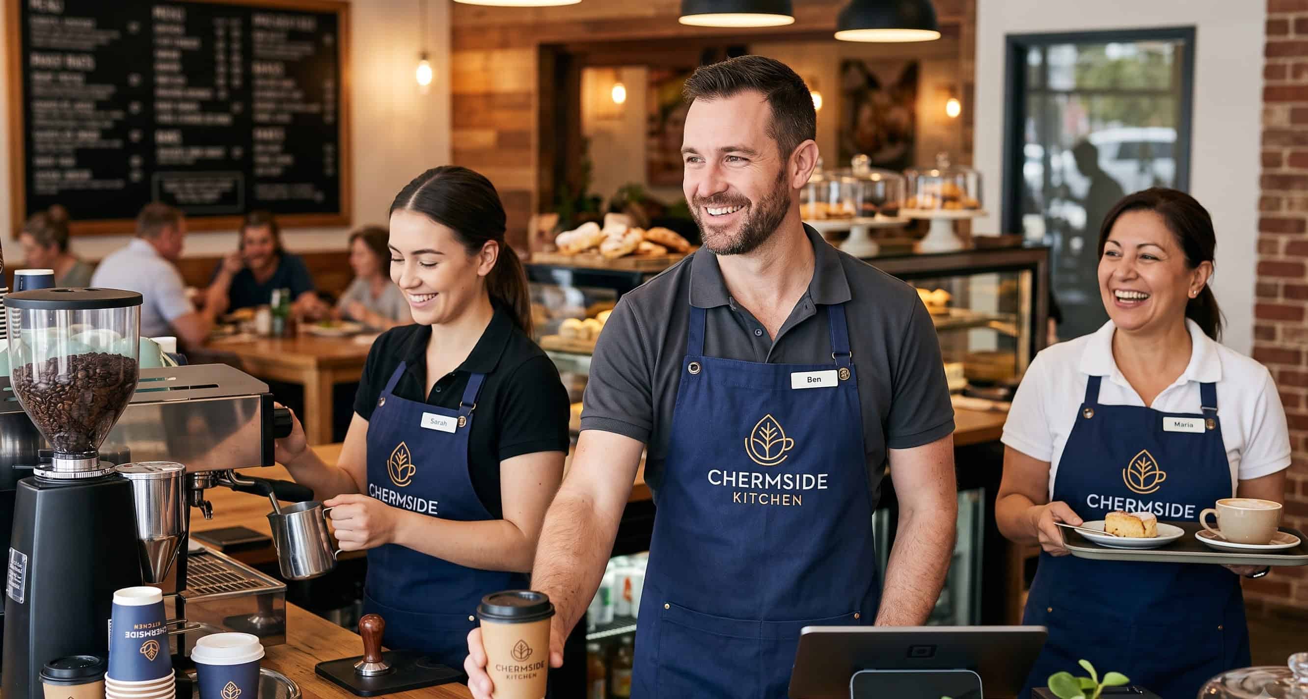 Branded aprons for a Chermside food business