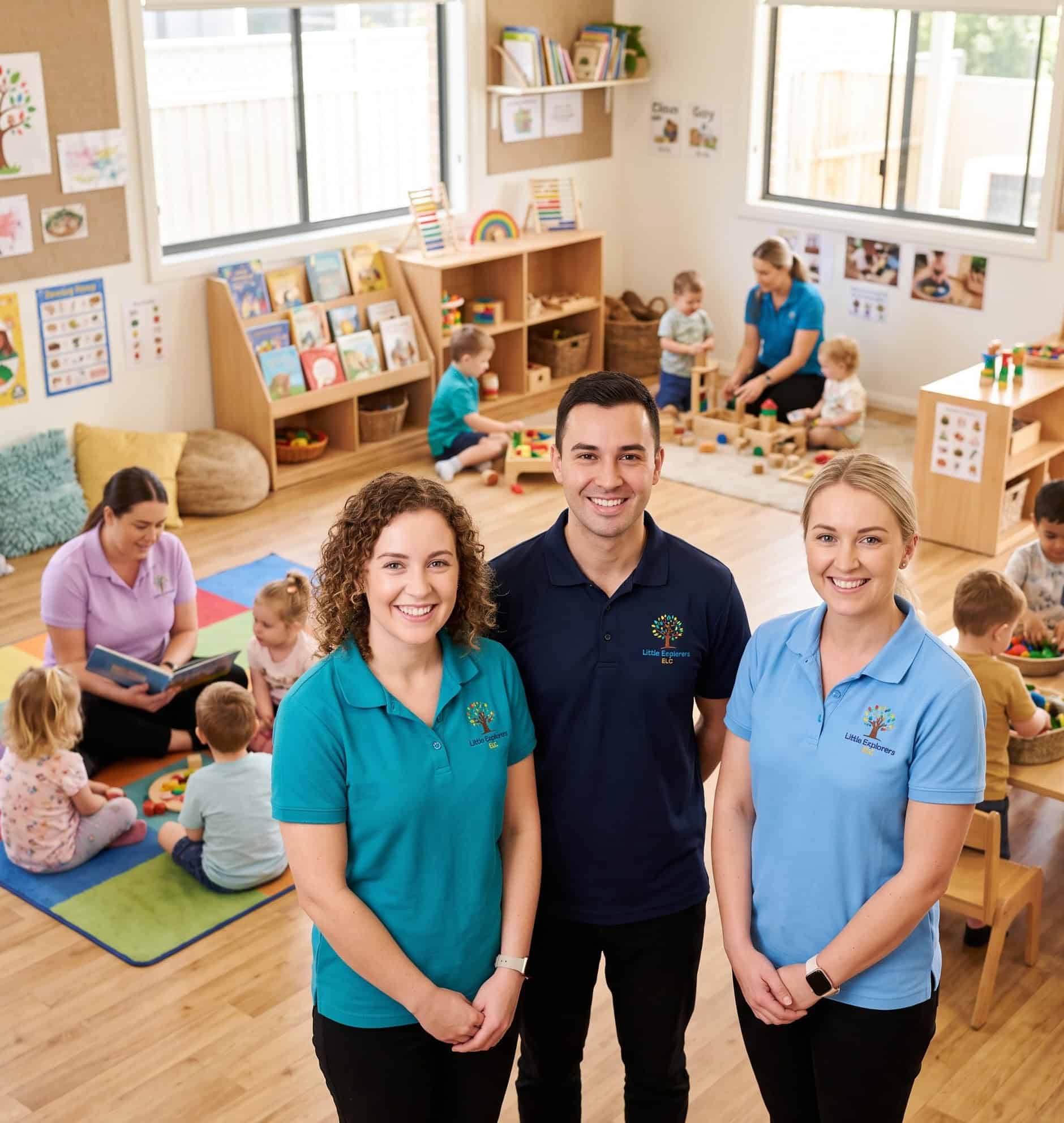 Child care educators in matching branded polos