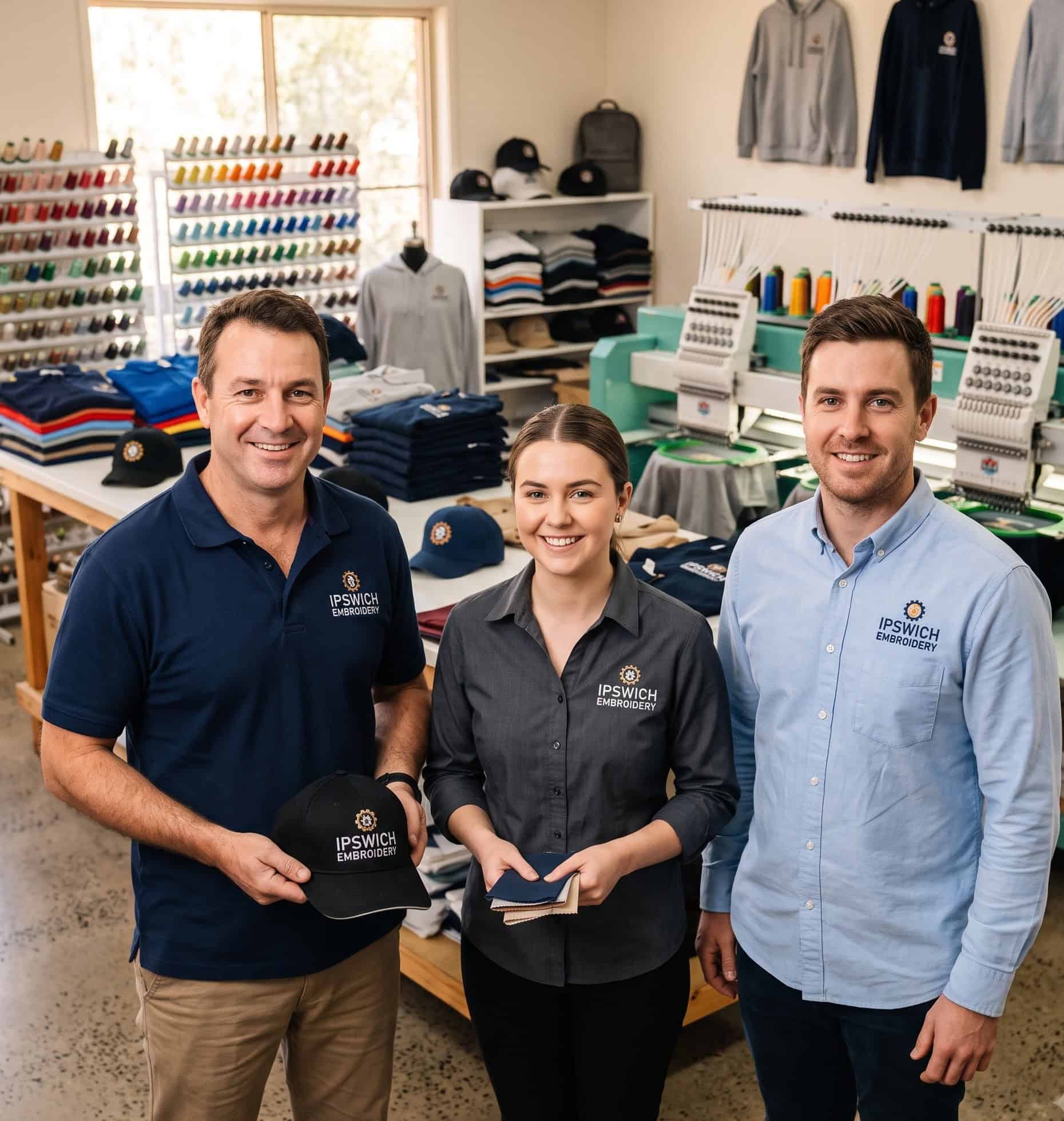Embroidered logo stitched onto a polo for an Ipswich business