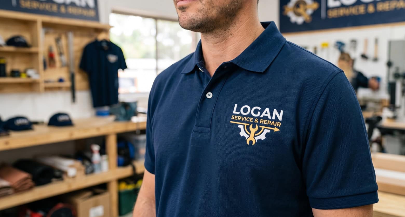 Embroidered work polo for a Logan business