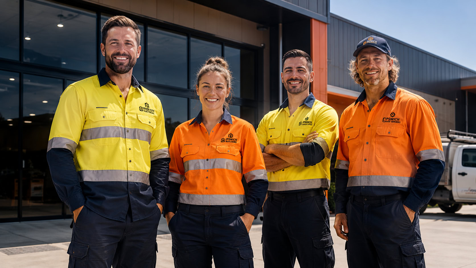 Hi-vis work shirts branded for an Ipswich trade business