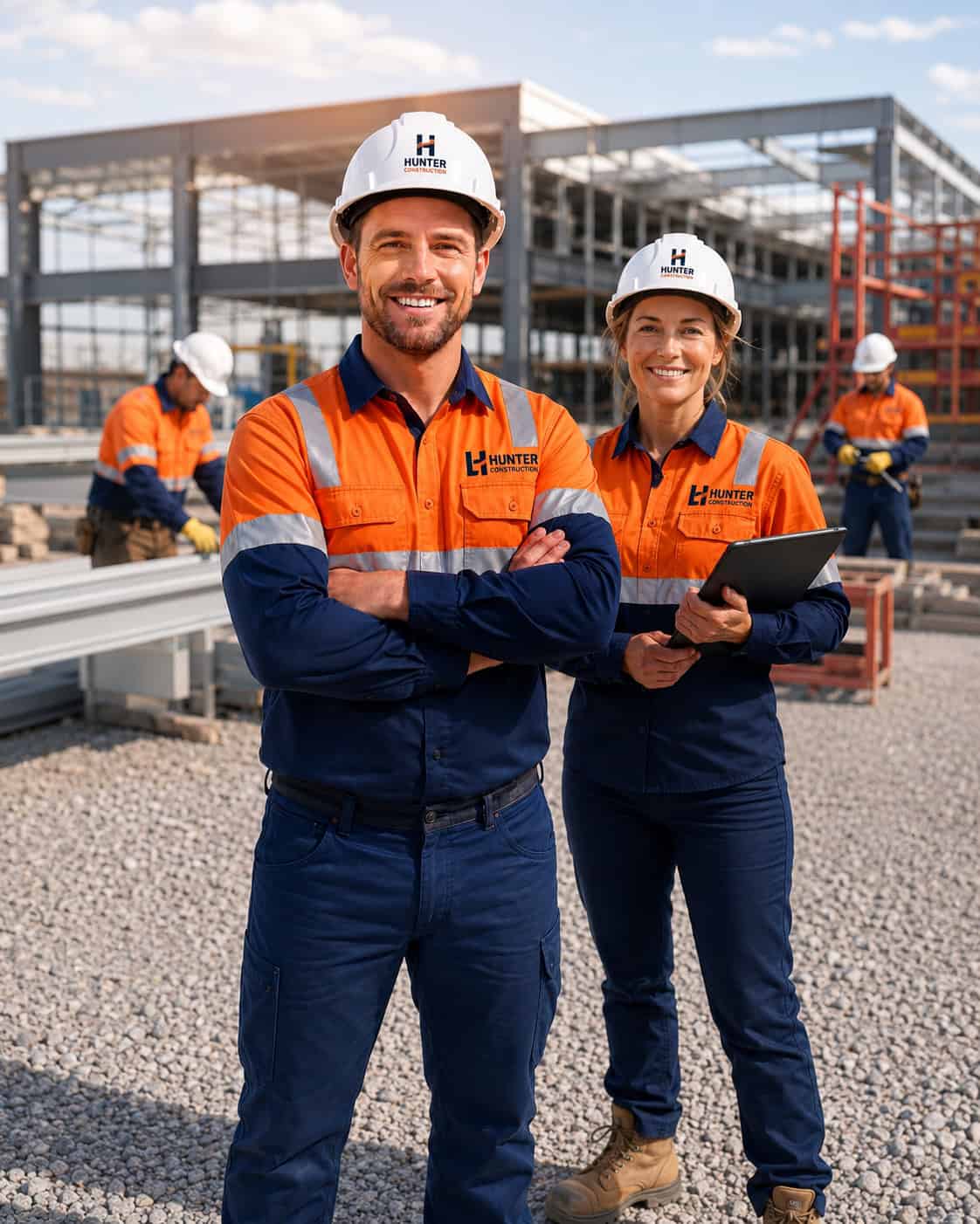 The team on site in branded workwear