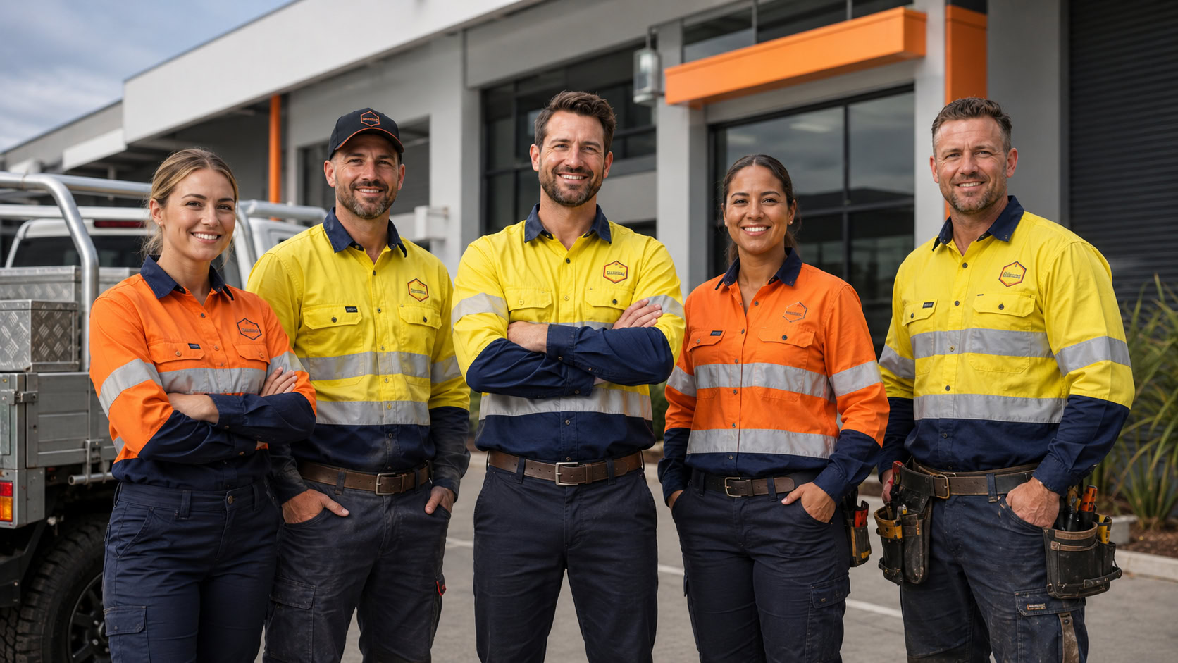 Range of hi-vis shirts and vests in yellow and orange