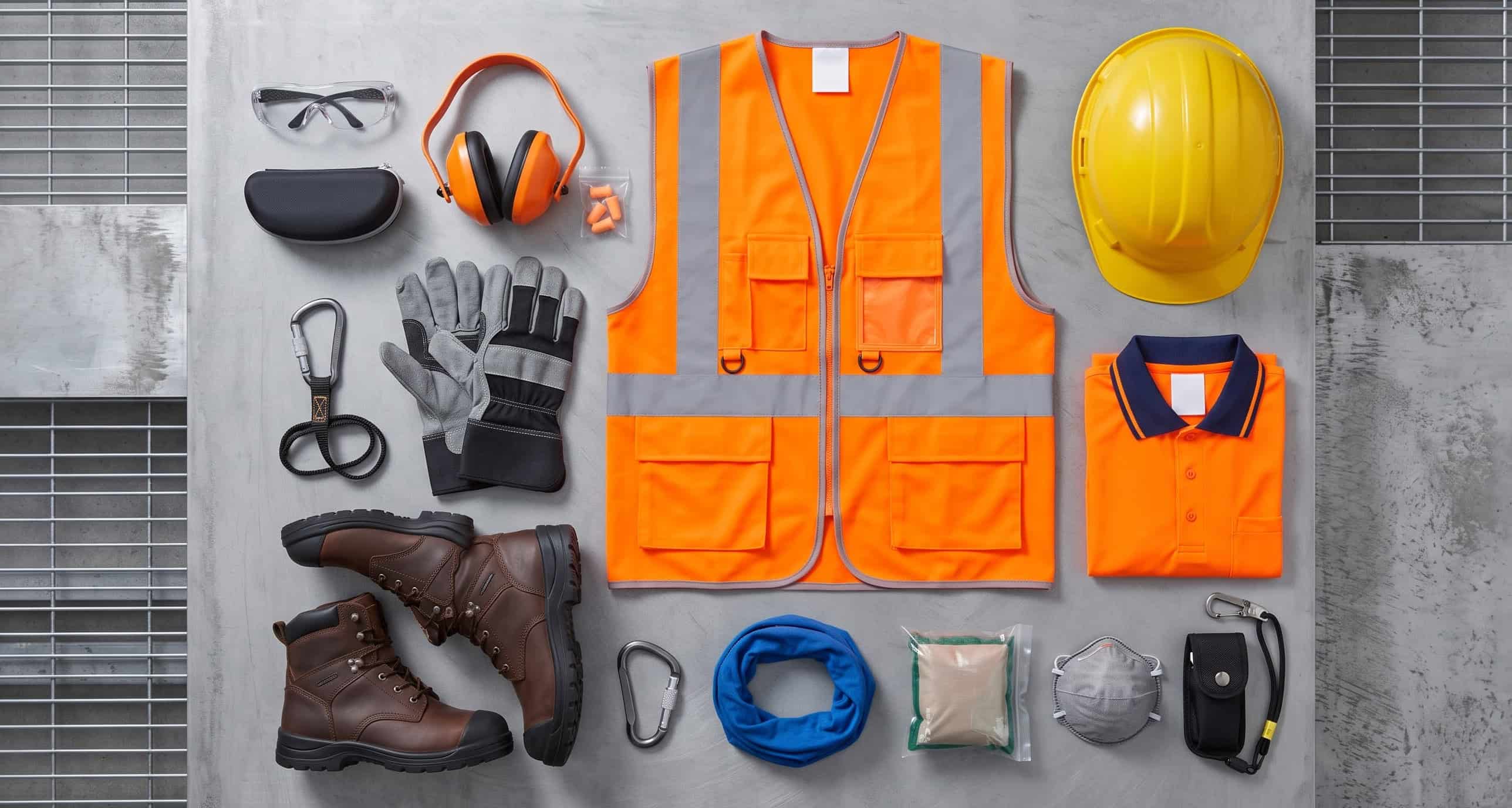 Complete workwear and PPE kit laid out for a new starter