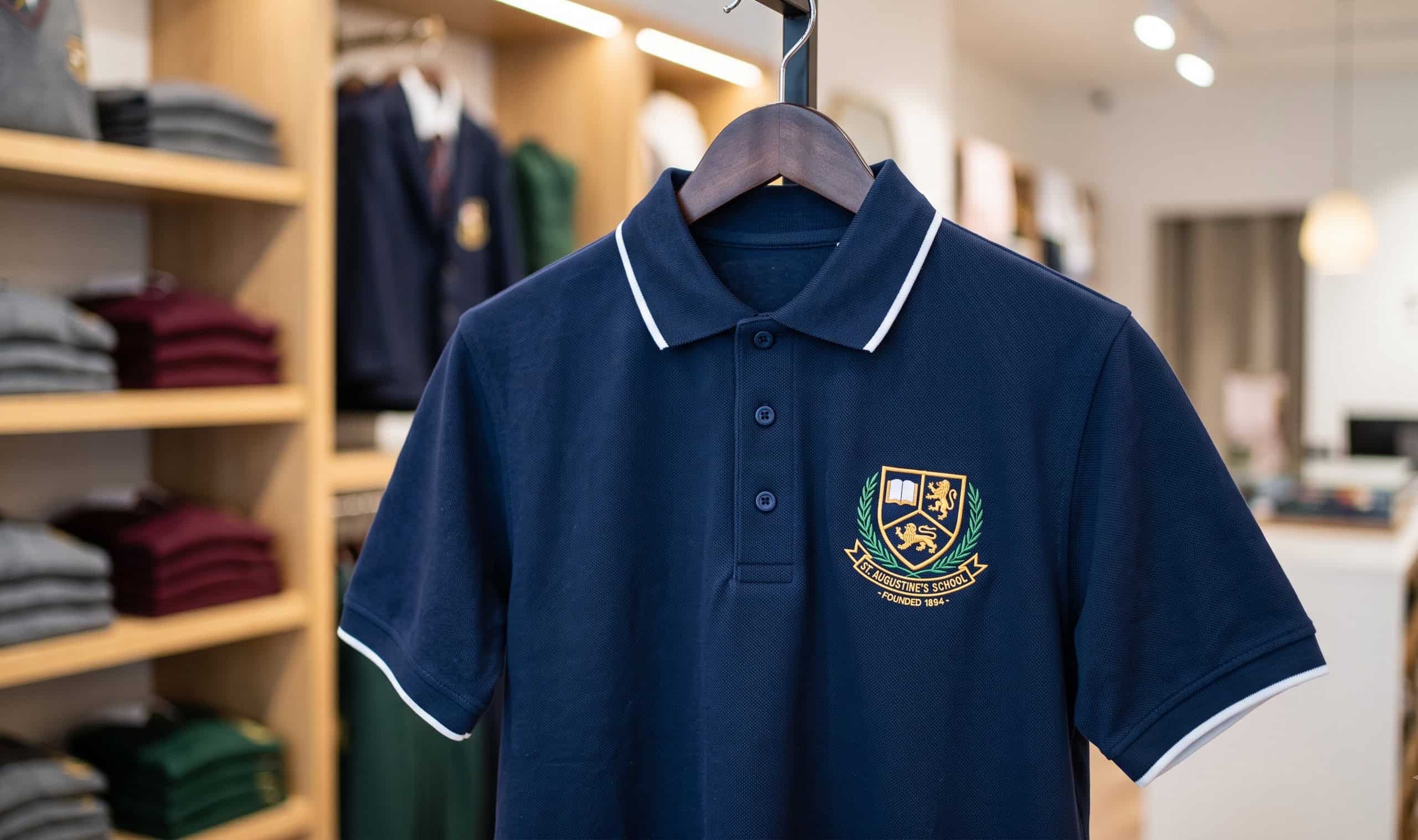 A school polo with a neatly embroidered crest