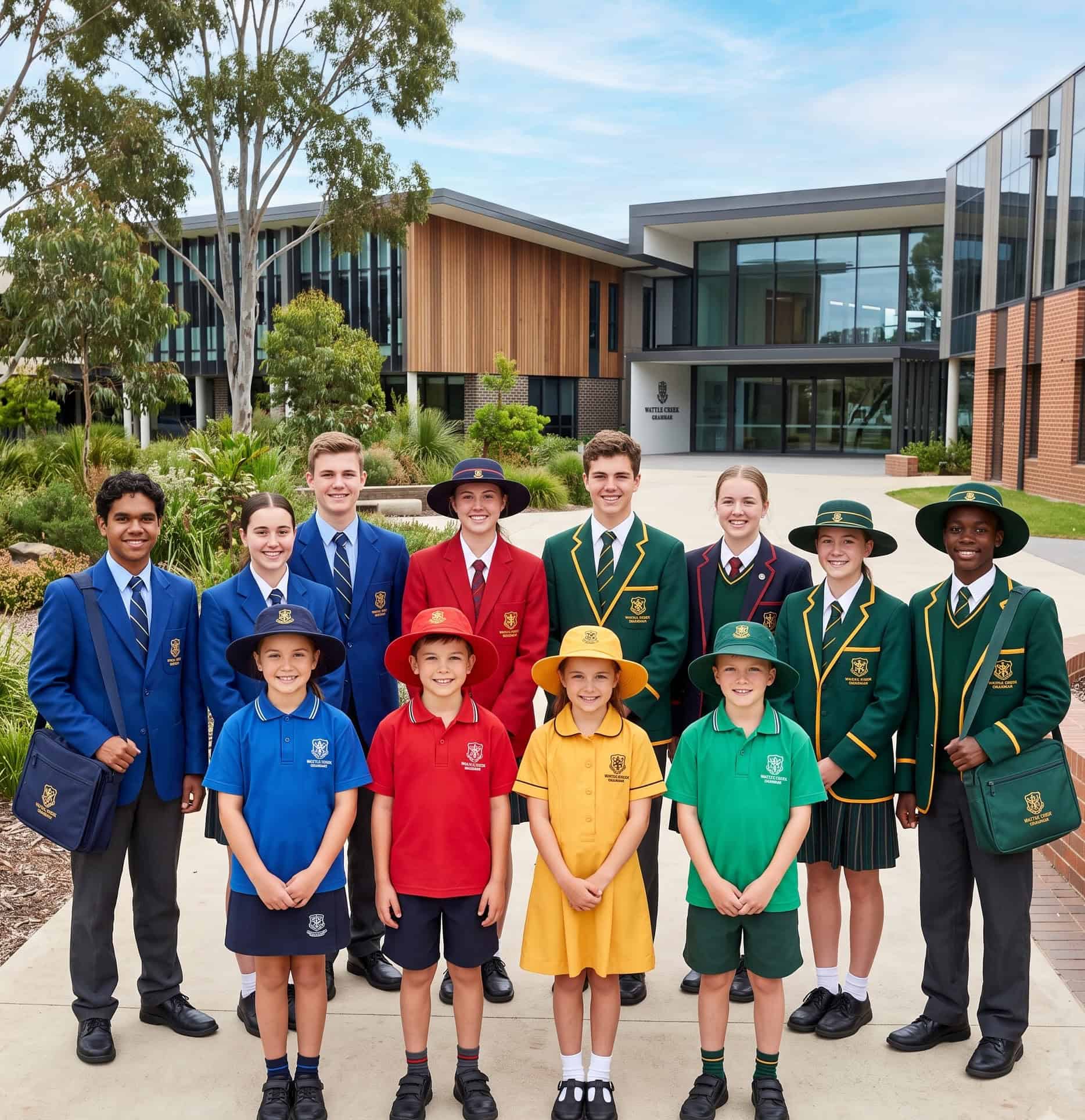 School uniform polo with an embroidered crest