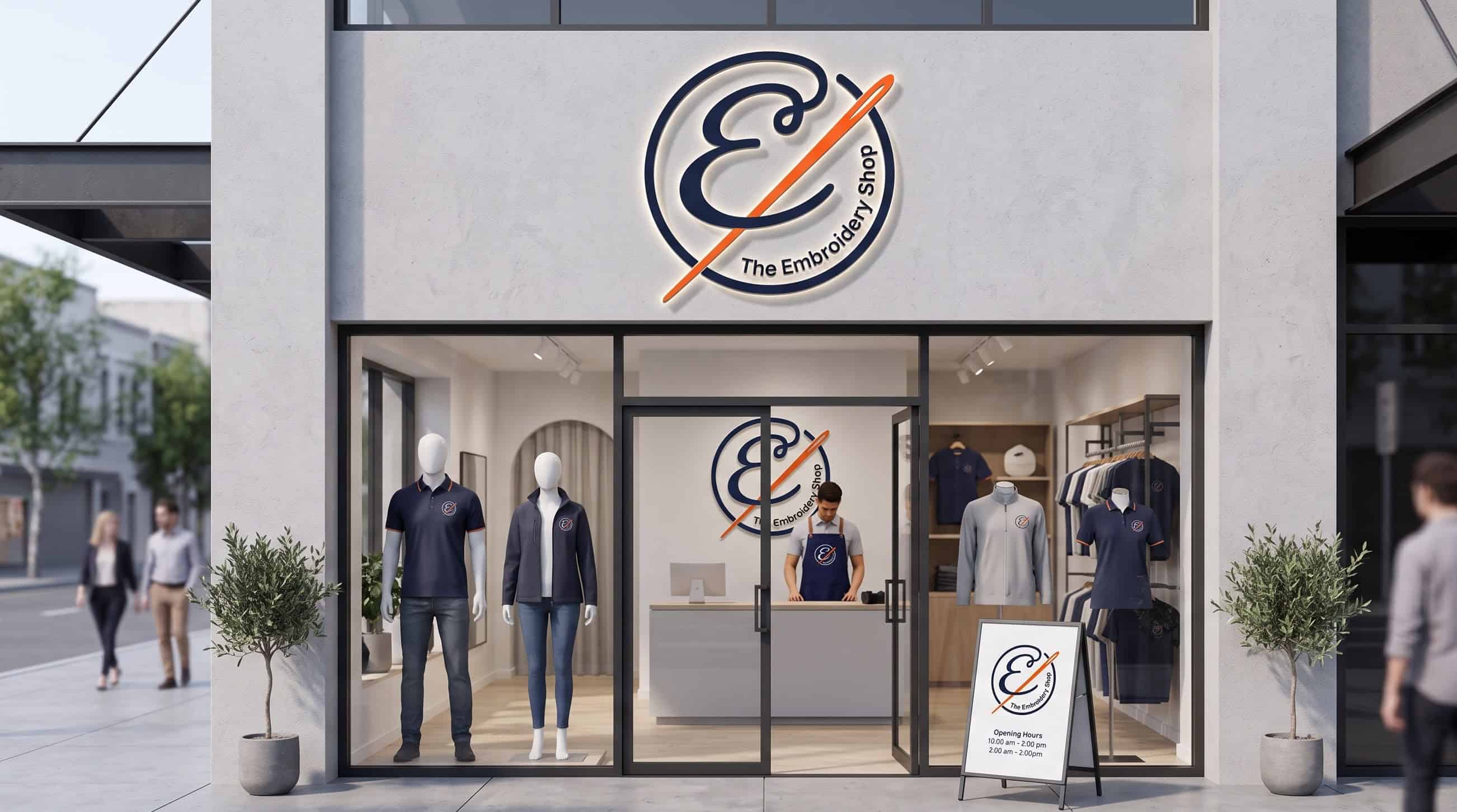 Branded shopfront signage installed above a business entrance