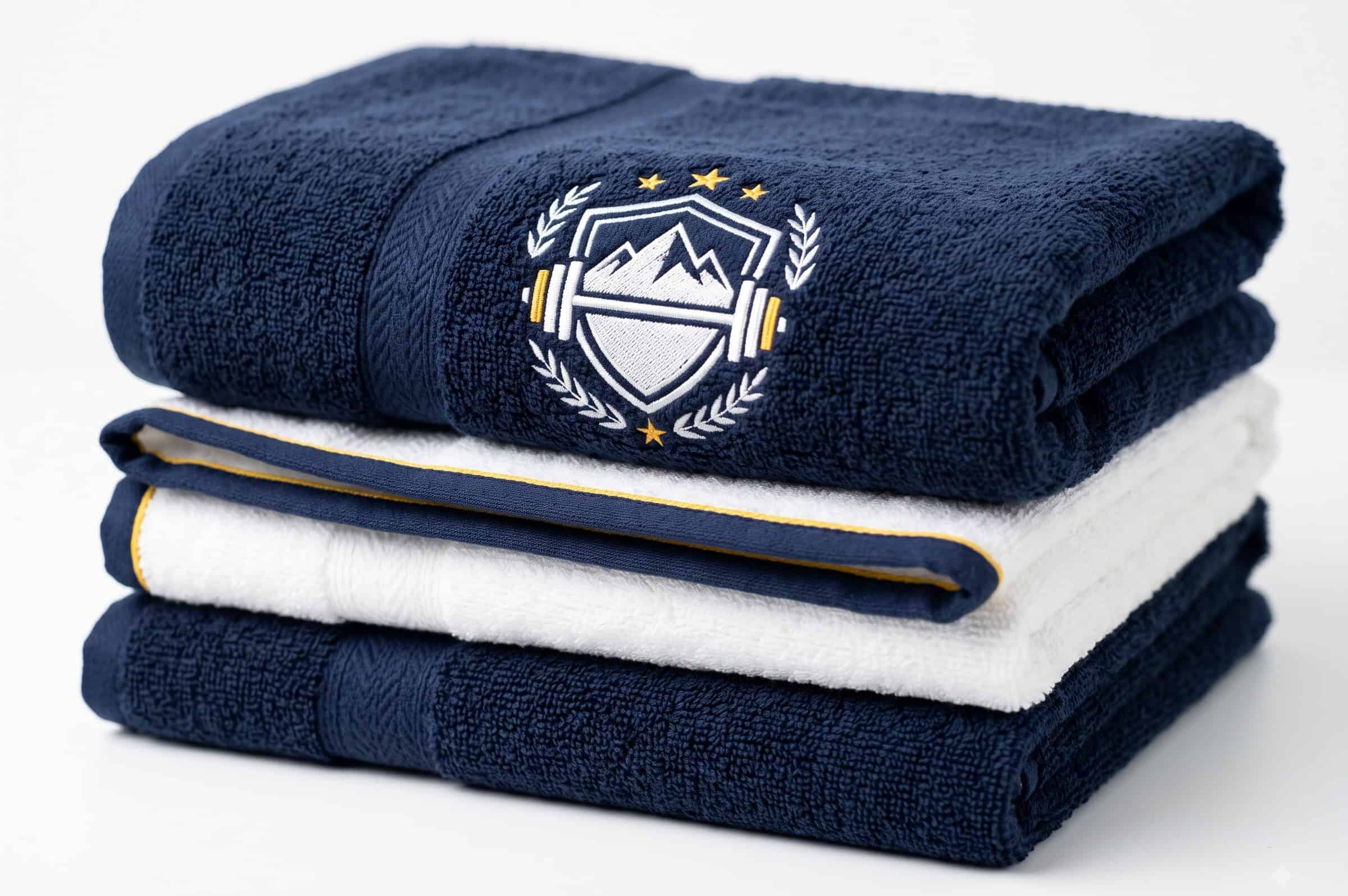 Embroidered logo on a folded gym towel
