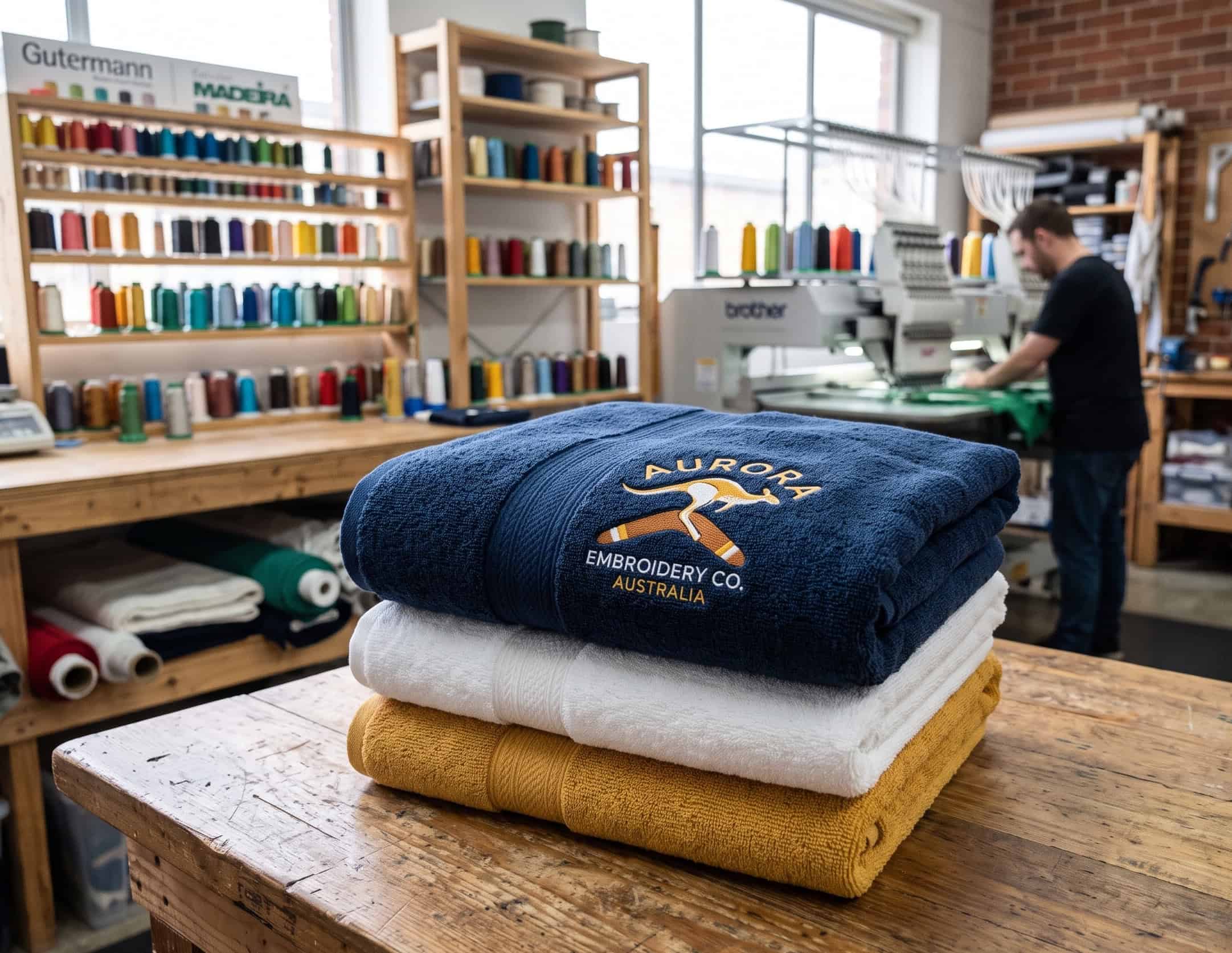 Embroidered logo on a folded gym towel