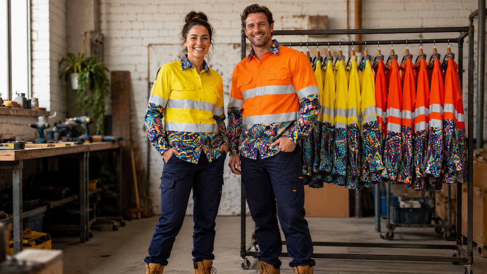 TradeMutt bright patterned hi-vis work shirts