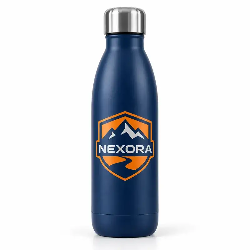 Business logo applied to a stainless steel drink bottle with a UV DTF transfer