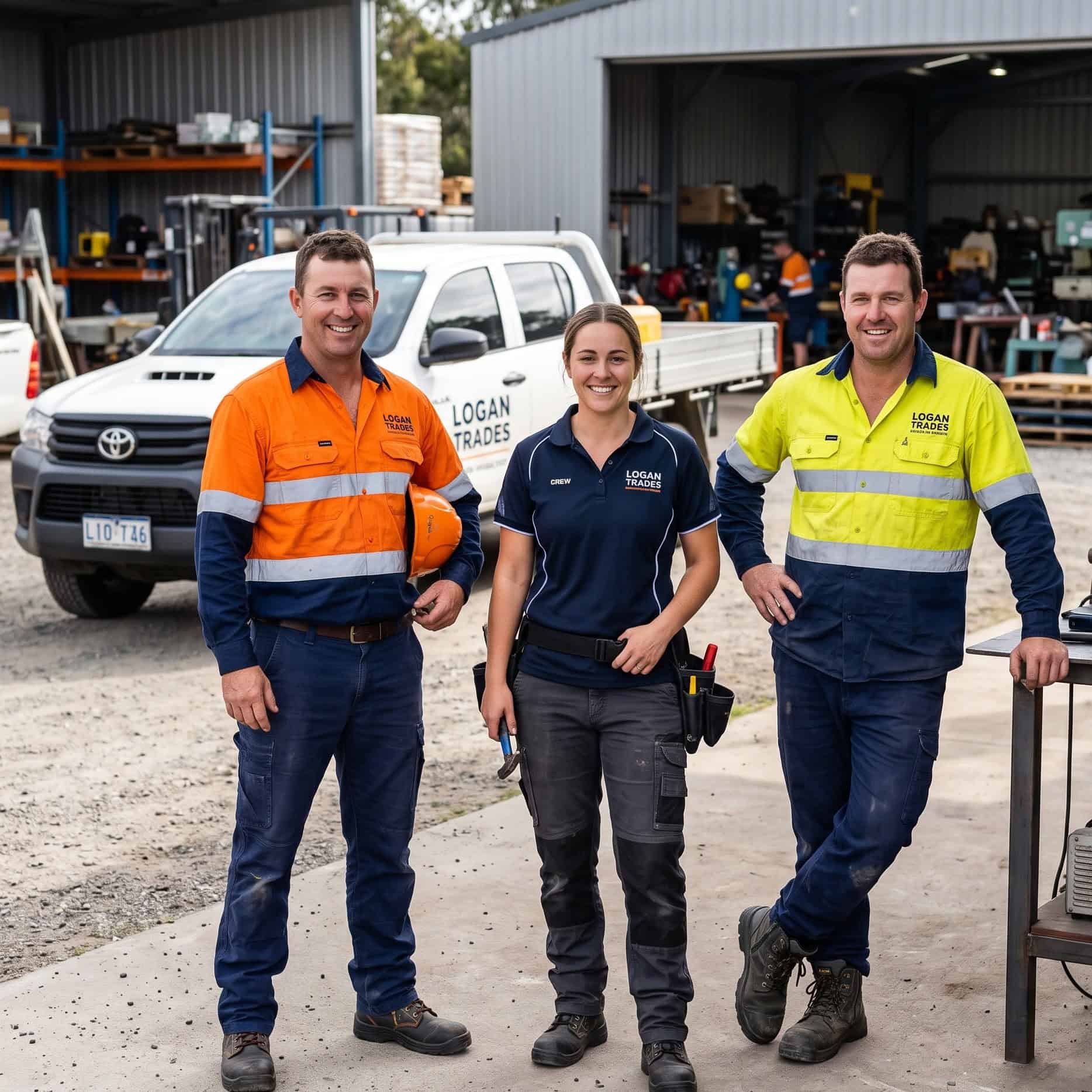Branded hi-vis and work shirts for a Logan trade crew