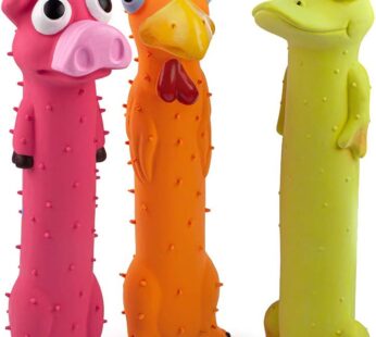 Chiwava 3 Pack 9″ Squeaky Latex Dog Toys Standing Stick Animal Puppy Fetch Interactive Play for Small Medium Dogs