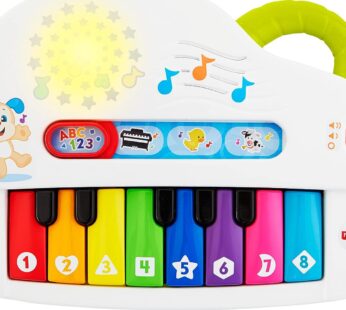 Fisher-Price Laugh & Learn Silly Sounds Light-Up Piano, take-along toy piano with lights, music, animal sounds, and learning content for infants and toddlers