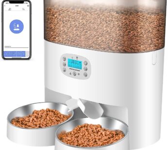 HoneyGuaridan 6L Automatic Cat Feeder, 2.4G WiFi Enabled Smart Feed Automatic Pet Feeder for Cats & Dogs, Timed Pet Food Dispenser with Stainless Steel Bowl APP Control, 10s Voice Recorder