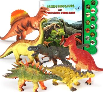 OleFun Dinosaur Toys for 3 Years Old & Up – Dinosaur Sound Book & 12 Realistic Looking Dinosaurs Figures Including T-Rex, Triceratops, Utahraptor, for Kids, Boys and Girls